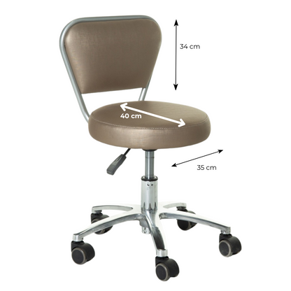 Brown office chair with measurements on a white background